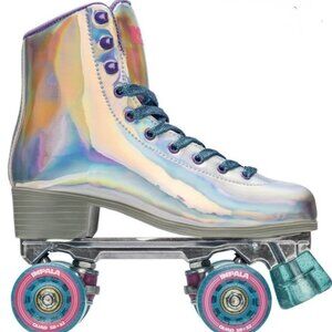 Impala Holographic Quad Roller Skates with Blue Tinsel Laces